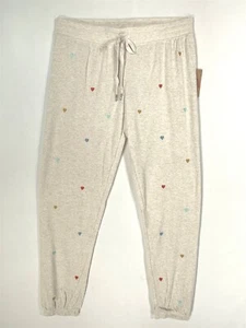 PJ Salvage Lounge Joggers Womens X-Small Soft Stretch Heart Print Oatmeal - Picture 1 of 17