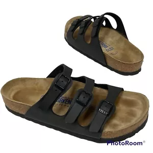 Birkenstock FLORIDA Black Birko Flor Slides SOFT FOOTBED Leather Sandals Shoe 6 - Picture 1 of 5