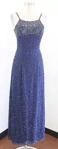 Vtg 90s 00s Cache Navy Blue Silk Beaded Sequin Party Evening Dress Size S Cutout - Picture 1 of 11