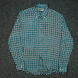 Barbour Shirt Mens Large Blue Felix Tailored Fit Plaid Linen Long Sleeve - Picture 1 of 9