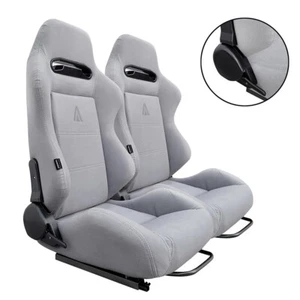 PAIR TANAKA GRAY CLOTH RACING SEATS RECLINABLE w/ SLIDER FOR TOYOTA ** - Picture 1 of 9