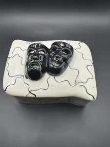Vtg Comedy Tragedy Lidded Ceramic Black White Trinket Box - Picture 1 of 11