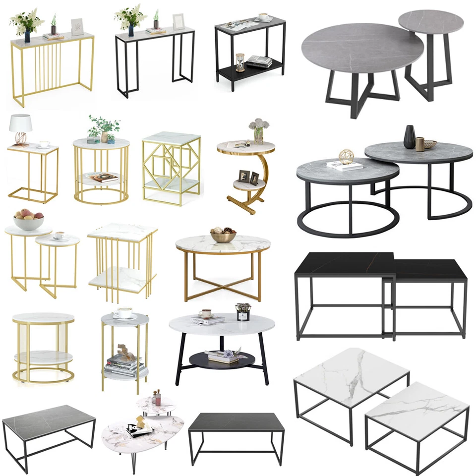 Marble Coffee Table Side End Tables Bedside Tables Furniture w Solid Metal Frame - image 1 of 4
