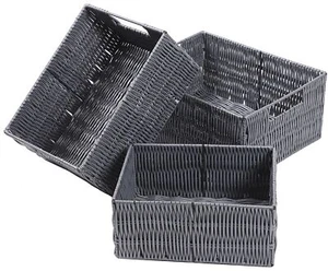 Handmade Wicker Storage Baskets Organizer Bins Set of 3 Gray - Picture 1 of 6