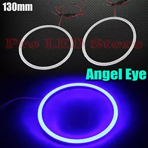 2x Angel Eyes COB Halo Ring Blue 130mm LED Light Headlight Fog Housing - Picture 1 of 2