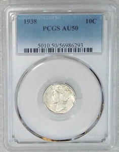 1938 Mercury Dime PCGS AU50 Original Luster Just Graded New Holder #W45A - Bild 1 von 4