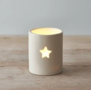 Teelicht Kerzenhalter Keramik Stern Ausschnitt H6cm Weihnachtsdeko Weihnachtsgeschenk - Bild 1 von 4