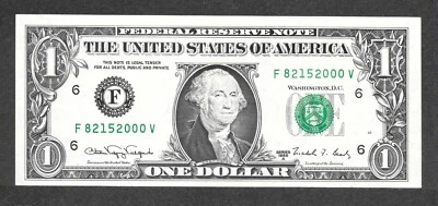 1988A $1 Web Note FRN, fr. 1917, F82152000V Run 13-FV Block 10-6 UNC - Image 1 of 2