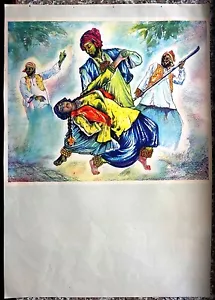 Indien Vintage Kalenderdruck BHANGRA PUNJAB 15"" x 24 - Bild 1 von 2