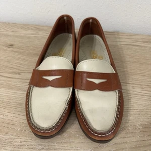 Sebago Two Tone British Tan and White Penny Loafers Womens 10 N Vintage USA Made - Picture 1 of 9