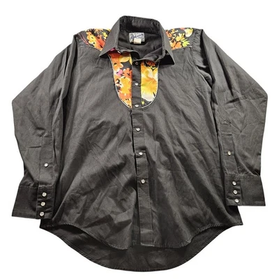 Camisa Rockmount Ranch Wear Para Hombres Grande Negra Floral Perla Occidental Hecha a Presión en EE. UU. Foto 1 de 4