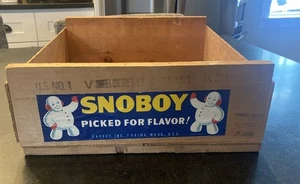 Vtg Snoboy Produce Cherry Fruit Wood Crate 16 9/16" D X 13 12/16" W X 5 2/16" H - Picture 1 of 10