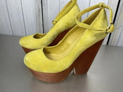 Top Shop Tacones Plataforma Mujer Gamuza y Madera Amarillo Brillante Pin Up Talla US 5 Foto 1 de 4