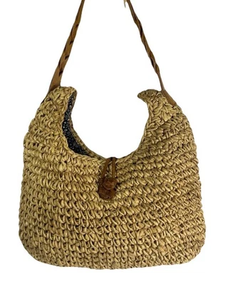 Eddie Bauer Women’s Large Coastal Tan Straw Leather Shoulder Tote Bag - Image 1 of 4