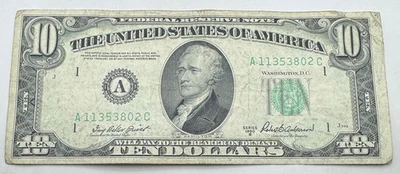 1950 B Vintage $10 Federal Reserve Note - Boston - A - Ten Dollar Bill - Image 1 of 2