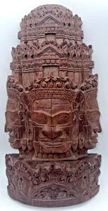 De Colección Angkor Wat Buda Hindú Camboya Bayón Formosa Madera 13"x 7" Escultura Tallada - Imagen 1 de 11