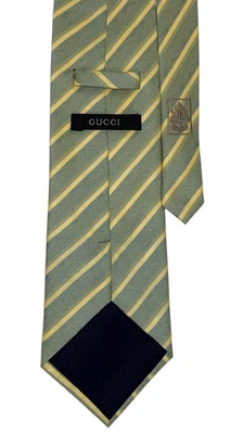 NWOT Gucci Designer Men’s Silk Necktie Green Yellow Blue Striped Tie 58" x 4" - Image 1 of 4