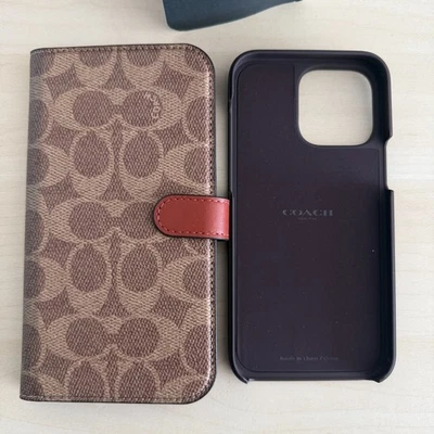 Coach Folio бумажник телефона чехол iPhone 15 Pro MAX подпись холст хаки коричневый новый - Изображение 1 из 4