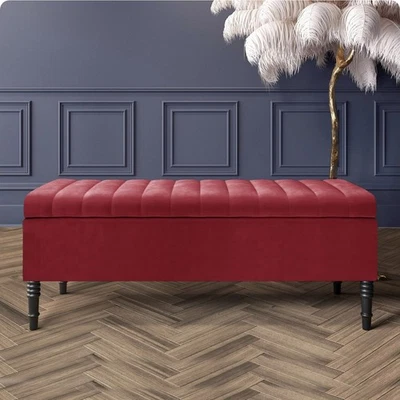 Paris Plush Ottoman Bench with Legs, End of Bed Table, Velvet Storage Shoe Bench - Image 1 of 4