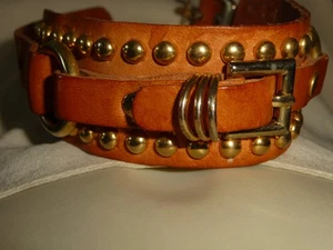 LEDER WICKELN 1 1/4" MIT GOLDFARBENEN OHRSTECKER RINGE SCHNALLE VERSTELLBAR ARMBAND #29/18 - Bild 1 von 6