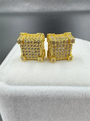 Yellow Gold overlay & White Sapphire Studded Square Earrings - Imagem 1 de 3