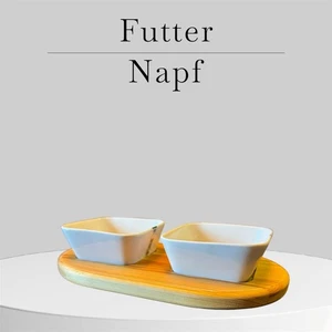 Futternapf Station Katze Kiefernholz massiv Porzellanschale 10x10x5cm - Bild 1 von 2