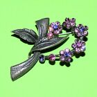 Vintage Park Lane Flower Brooch Pin Silver Tone Pink Purple Rhinestones Parklane