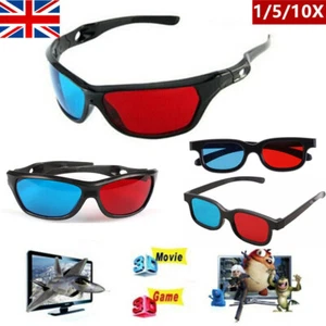 10X 3D Glasses Red Blue Black Frame For Dimensional Anaglyph TV Movie DVD UK - Afbeelding 1 van 17