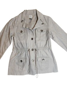 CHICO'S Safari Jacket Silver Metallic Drawstring Waist 4 Pocket Chico’s RARE 0 - Picture 1 of 9