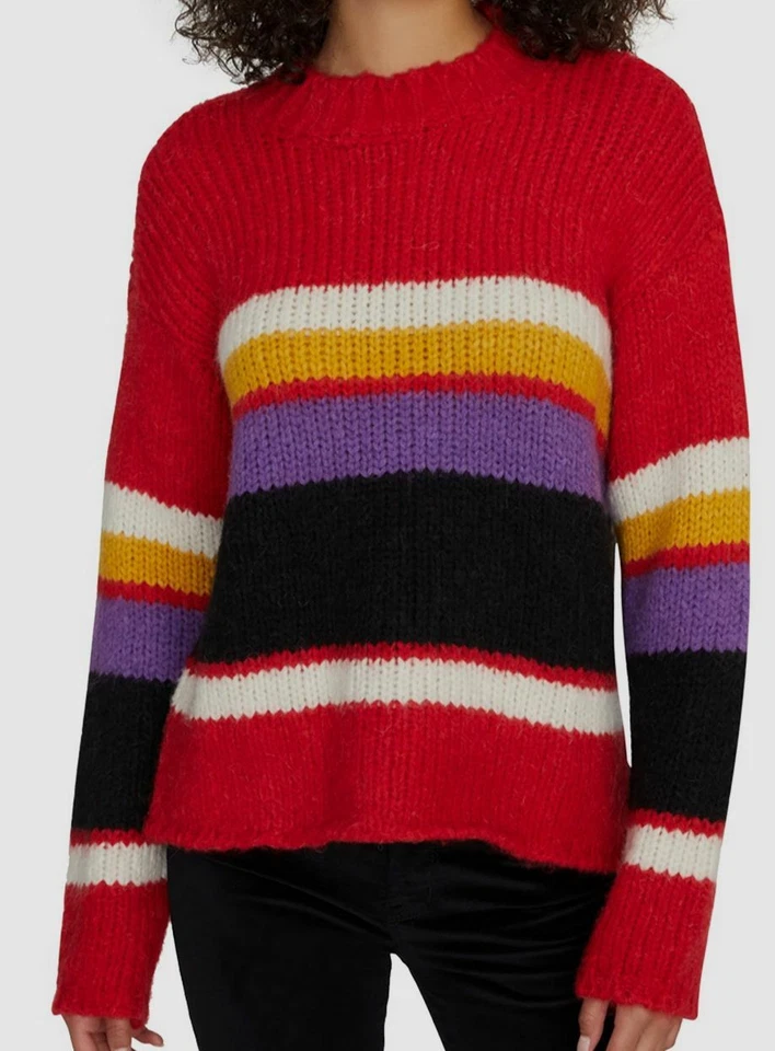 Sanctuary Party Stripe Over The Rainbow Red Sweater Womens Size Large Retail