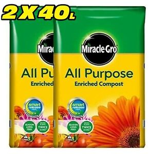 Miracle-Gro All Purpose Enriched Compost Soil Potted Garden Flower Plant 40 X 2