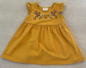 Hanna Andersson Girl’s US 6-7 Mustard Yellow Dress Embroidered  Ruffle Sleeves