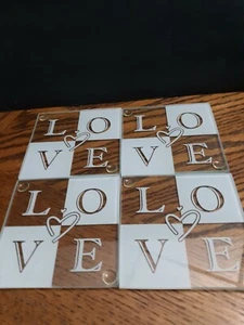 Mirrored Coasters Set of 4 Frosted With The Letters LOVE - Picture 1 of 6