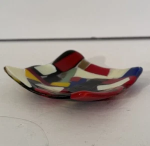 Multicolor Fused Art Glass Pieces Trinket Dish/Dish/Decor 4.5'' x 4.5'' colorful - Picture 1 of 16