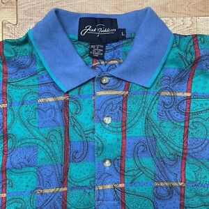 Vintage Jack Nicklaus Polo Shirt Green/ Blue Men’s Large Funky Paisley Golf Rare