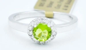 GENUINE 0.78 Cts PERIDOT & WHITE SAPPHIRE RING .925 Sterling Silver -Made in USA - Picture 1 of 4