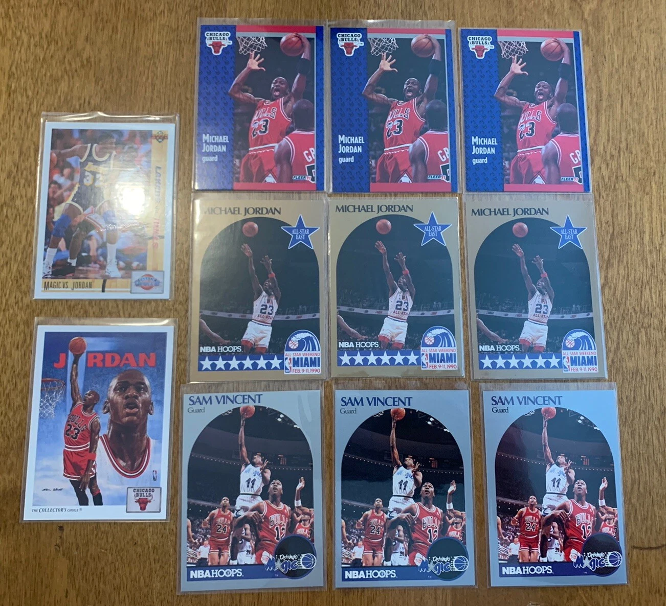(11) Lot Michael Jordan 1990 Miami Hoops Sam Vincent #12 Jersey 1991 Fleer HOF