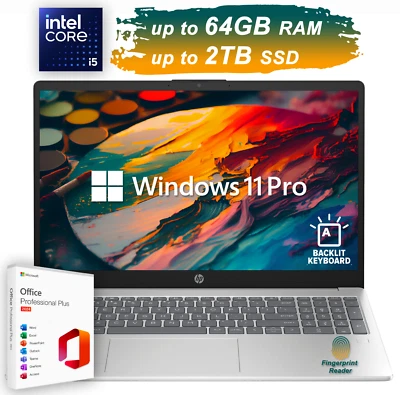 2025 HP Laptop Computer 15.6" 10-Core Intel i5 Upto 64GB RAM 2TB SSD Backlit KB - Image 1 of 4