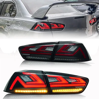 Pair Smoked LED Tail lights Rear Lamps For 2008-2017 Mitsubishi Lancer EVO X EX - Image 1 of 4