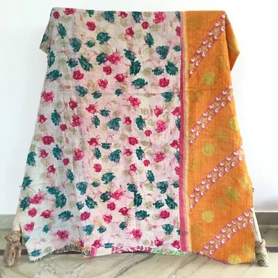 Traditional Vintage Kantha Blanket Twin Throw Bohemian 1 Pc Bedding Ralli Gudri - Image 1 of 2