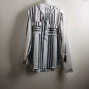 ZC GF weiß w schwarz gestreift High Low leichte V-Ausschnitt Bluse Shirt Damen 2x - Bild 1 von 4