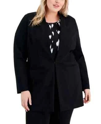 Precio de venta sugerido por el fabricante $110 Blazer Alfani para mujer talla grande con un botón chal-cuello negro talla 0X Foto 1 de 3