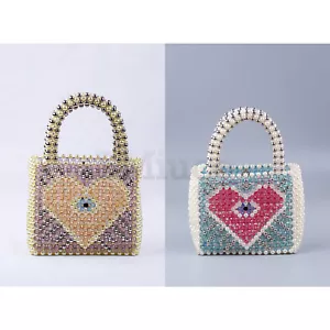 Damen Kristalltasche mit herzförmiger Perlenform handgewebte quadratische Tasche - Bild 1 von 10
