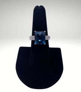 Blue Topaz Milgrain Design Cocktail Engagement Gold Ring 14KWG - Picture 1 of 10