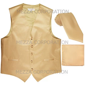 New Men's Vesuvio Napoli Tuxedo Vest 2.5" Skinny Necktie set prom party Beige - Picture 1 of 4