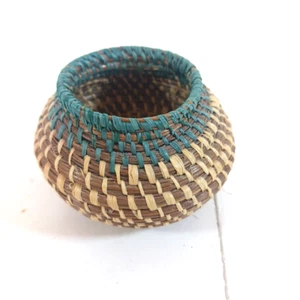Coushatta Indian Trinket Mini Basket Pine Needle Hand woven 3" - Picture 1 of 4