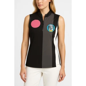 Jamie Sadock Black White Pink Dog Patch Leather Accents Sleeveless Medium - Picture 1 of 8