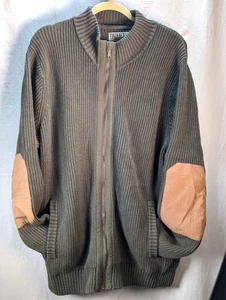 Duluth Trading Co Full Zip Sweater Cardigan Mens Large Green Elbow Patch Cotton - Picture 1 of 12