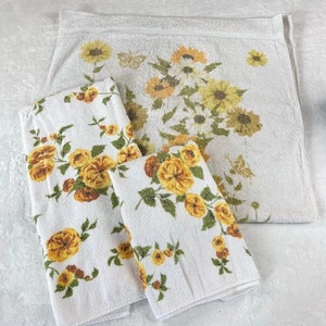 Cannon & Fieldcrest Vintage Bath Towel Set Yellow Green Retro Floral Print USA - Picture 1 of 11