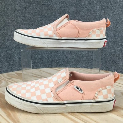 Vans Zapatos Jóvenes 3 Niñas Asher Cuadros Sin Cordones Skate Tenis Rosa Blanco Foto 1 de 4